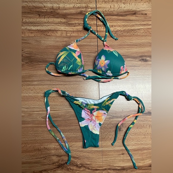 Green Floral Print Brazilian Bikini Set - Picture 4 of 10